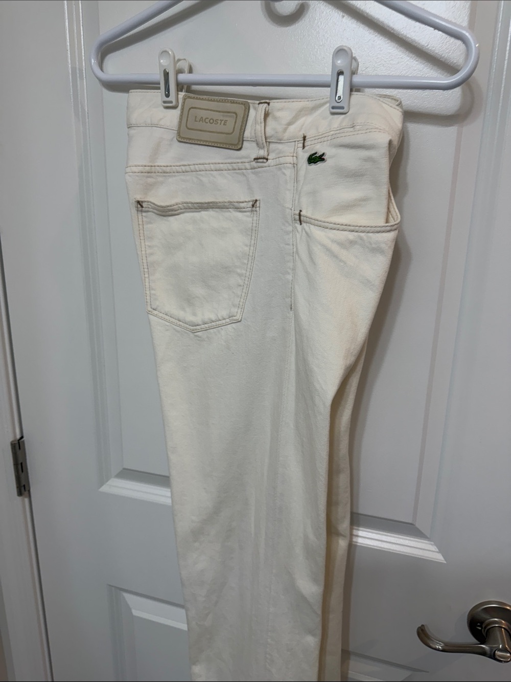 Lacoste Men's Cream Slim Straight Jeans with Green Crocodile